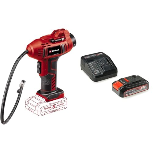 Einhell Compresor de coche a batería, 18 V, 11 bar, 60 cm de manguera de aire comprimido, desconexión automática, incluye 1 batería de 2.5 Ah y cargador individual, Multicolor