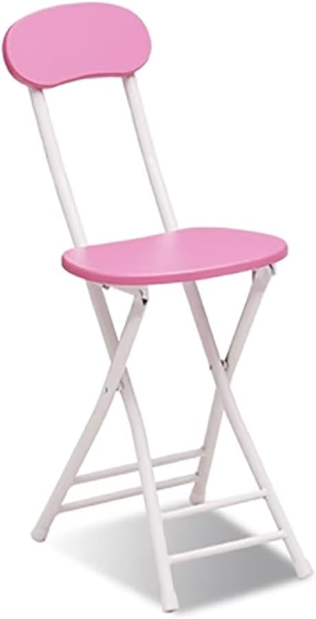 Portable Folding Stool,Folding Bar Stool with Back Support & Footrest,Counter Height Folding Chairs with Padded Seat,330lb Capacity Foldable Stool for Adults, Pink