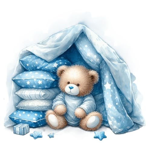 Blue Teddy Bear Fabric Panel for Quilting Crafting Sewing and Other Projects Quilt Block Craft Fabric (8x8 inches)