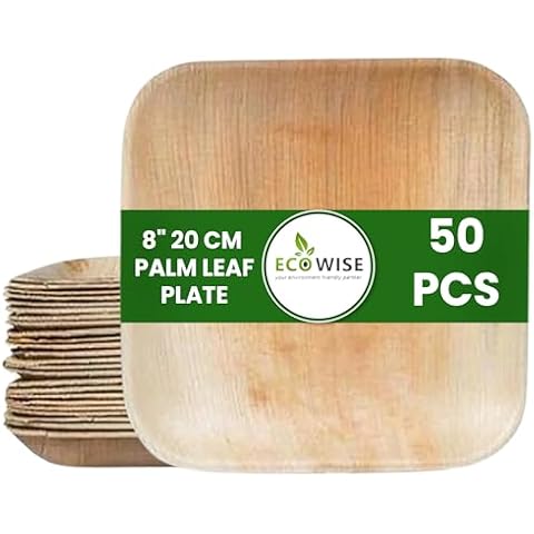 EcoWise 50 Biodegradable Palm Leaf Plates Cover