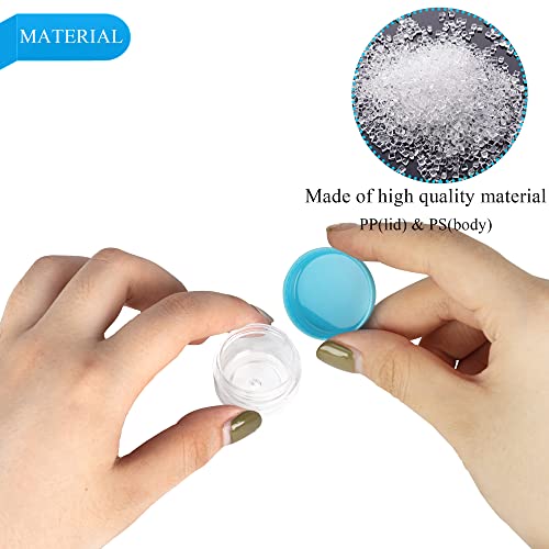 200PCS 5 Gram Sample Containers,5ml Empty Jars with Lids, Small Cosmetic Containers, Mini Sample Jars with 16PCS Mini Spatulas for Make Up, Oils, Lotion, Powder, Paint, Jewelry, Lip Balms(Blue Lid)3