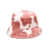 Ralcosuss Women Girls Milk Cow Print Faux Fur Bucket Hats Winter Outdoor Fluffy Warm Fisherman Caps