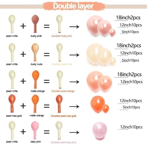 Image of Pink Orange Balloons Double Stuffed Pearl Balloon Arch Latex Rose Light Pink Nude Balloon Garland for Birthday Baby Shower Wildflower Wedding Bridal Shower Warmful Home Party Decoration