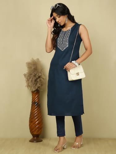 Image of Jaipur Kurti Embroidered Sleeveless Kurta