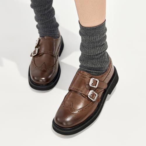 Image of BEAU TODAY Womens Leather Loafers, Monk Platform Loafer Shoes