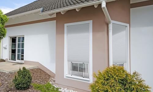 Insektenschutz Schiebefenster Alu Teleskop Fliegengitter für Fenster & Türen mit Rollladen, 100% vormontiert, zum Klemmen ohne Bohren - 50 x 75-142 cm, weiß