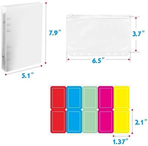 20 Pcs A6 Waterproof Matte Document Sleeve Folder Loose Leaf Zipper Bags with Binder Pockets Set Cash Envelopes System ( Can Accommodate 6.5 X 3.7inch)