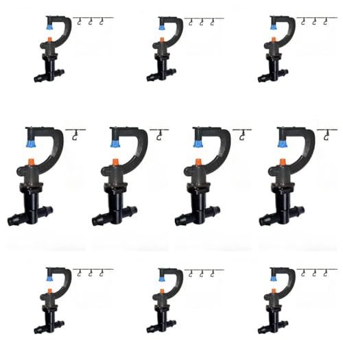 WOVSTNOV 10Pcs Atomizing Nozzle Drip Irrigation Sprayer 10Pcs Tees Atomizing Micro Sprinkler Garden Cooling Irrigation Equipment for Lawn Vegetables Greenhouse (WP5-4-1)