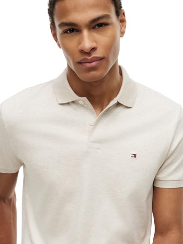 Tommy Hilfiger Herren Poloshirt Kurzarm Liquid Cotton mit Knopfleiste, Beige (Heathered Oatmilk), XXL – Ansicht 4