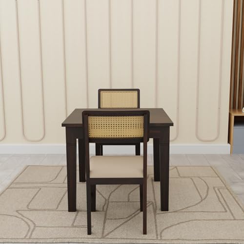 Image of Dining Table Set 2 Seater Dining Set for Home and Kitchen, Rattan Dining Table 2 Seater with Chairs Cane Furniture, Solid Sheesham Wood Dining Set