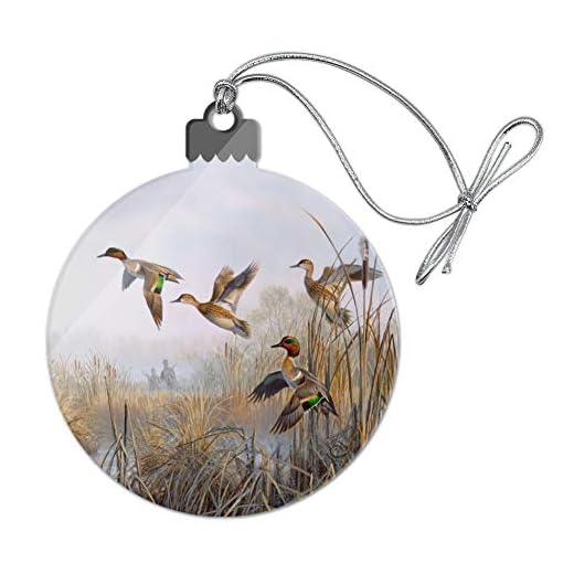 Green-Winged Teal Ducks Taking Flight Hunters Hunting Acrylic Christmas Tree Holiday Ornament