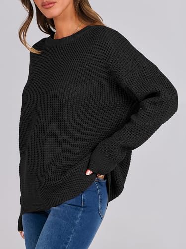 ANRABESS Womens Long Sleeve Oversized Casual Loose Fit Crewneck Waffle Knit Cozy Pullover Sweaters 2025 Fall Fashion4