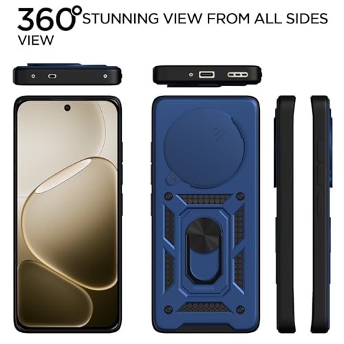 Image of Pikkme Back Cover for Oppo F31 Pro 5G | 360 Protection Case | Sliding Camera Shield Cover & Ring Holder Stand D10 Tough Armor Bumper Case (Blue)