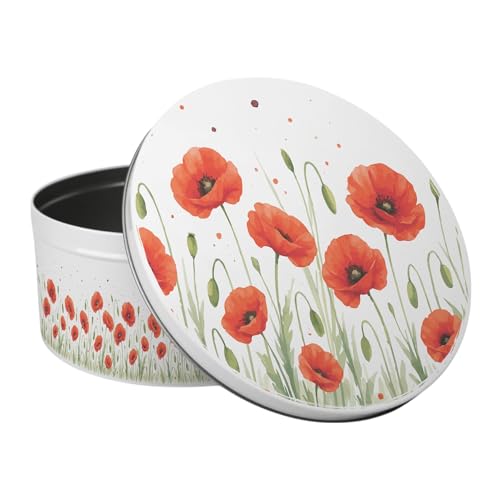 Purely Home Summer Poppies Large Cake Tin - Red & Green Floral Kitchen Bakeware Gifts - Round Metal Storage Container for Baking 23 x 10cm