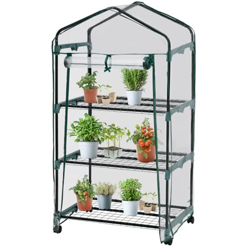tectake® Serre de Balcon en Acier Thermo-Laqué & PVC Anti UV avec 3 étagères pour Potager Exterieur Serre de Jardin pour Hivernage Tente Abri pour Les...
