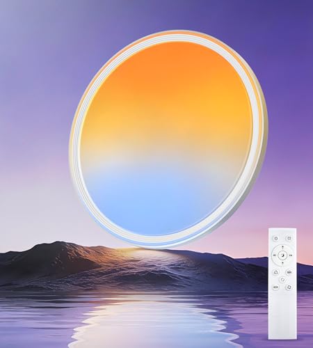 Swoieltr Lámpara de Techo LED RGBIC Sky-Scene, 48W 4800LM 68 LEDs Regulable 33 Modos con 3 Colores de Luz Natural, Cambio de Color RGB y Escenas de Cielo para Dormitorio, Salón, Sala de Juegos, Ø30cm