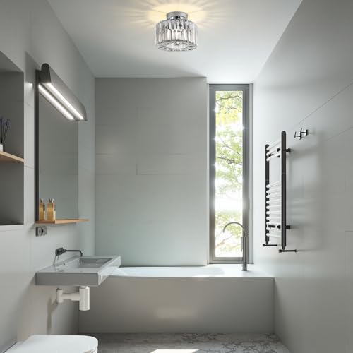 Image of FRIDEKO HOME Crystal Ceiling Light - Small Crystal Chandelier Semi Flush Mount Ceiling Light Fixture Modern Lights for Hallway Bathroom Kitchen Entryway (9.05 Inch, Bulb not Included)