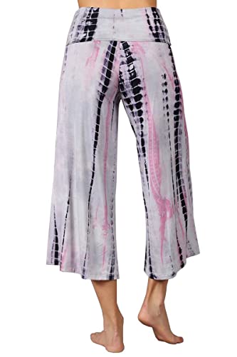 HEYHUN Women's Solid Tie Dye Wide Leg Flared Capri Boho Gaucho Pants w/Lace Detail3