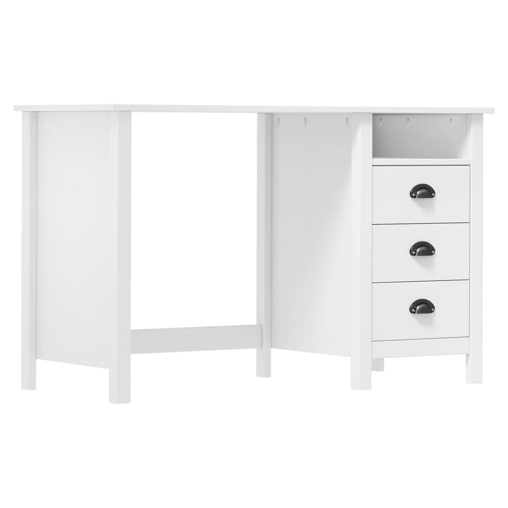 Schreibtisch Hill aus massivem Kiefernholz mit 3 Schubladen und Ablage 120x50x74 cm, platzsparend für Büro, Arbeitszimmer und Kinderzimmer, mit Bechergriffen für Ordnung