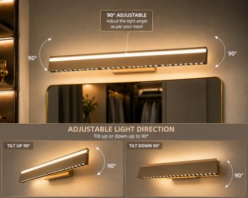 Image of FILLISKA Modern LED Picture /Dressing /Vanity /Bathroom /Mirror Light with 3 Step Light Mode & Adjustable Head (White,Warm White and Neutral White) (24 Watt Champagne Gold-9583)