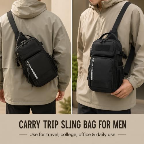 Image of Sling Bag for Men & Women- Crossbody Sling Bag for Travel, Cycling & Hiking | Waterproof Shoulder Bag with Compartment and Zipper Pockets
