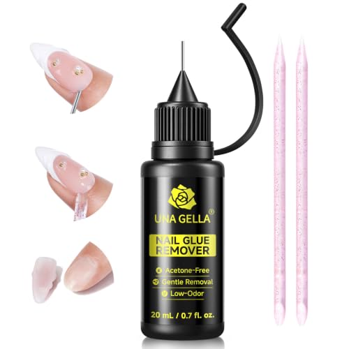 Image of UNA GELLA Nail Glue Remover for Press On Nails 20ml Pinpoint Acetone-Free | Semi Solid Nail Glue Remover for Nail Tips, Gentle GLUE Remover with Upgraded Stick for Easy Removal Salon