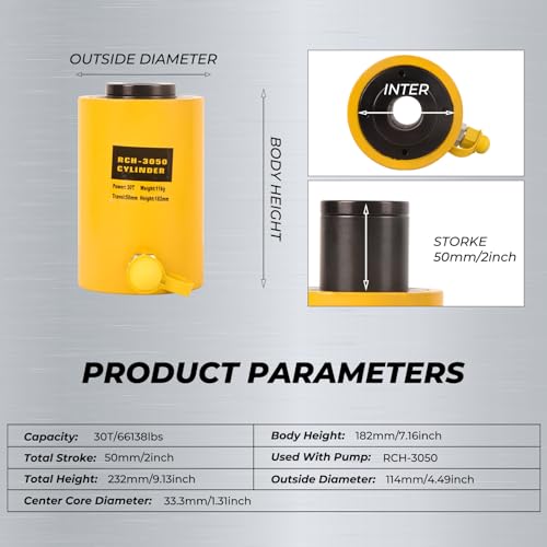 Image of 30T Hydraulic Cylinder Jack, 2 inch Stroke Single Acting Hollow Hydraulic Lifting Ram Cylinder RSC-3050 Automatically Porta Power Jack for Shipbuilding, Machinery, Construction