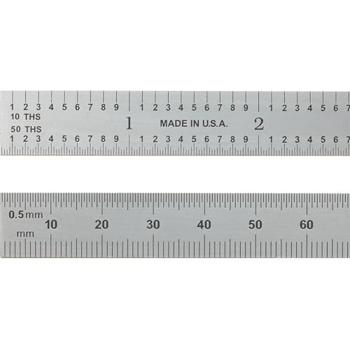 PEC Tools 6/150mm Flexible Metal Ruler High-Quality Machinist Ruler Satin Chrome Finish Decimal/Metric Graduation (1/10 1/50 1mm 0.5mm) Suitable for CNC Operators and Engineers Made in USA