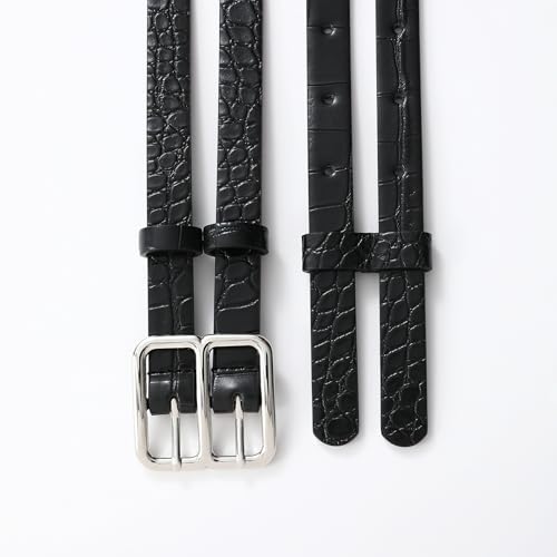 Double Buckle Belts for Women Black Leather Belt Waist Belt for Dresses Jeans Fashion Dress Belt2