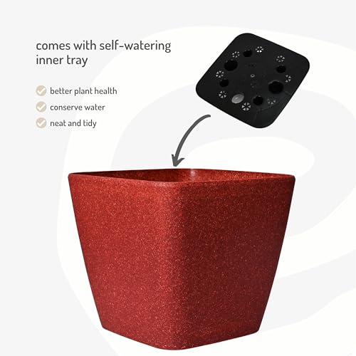 Image of Eha Set of 2 Earth-Friendly Daisy 7 inch Self-Watering pots and Planters | Bamboo Based | UV Protected | for Indoor, Home Decor, Outdoor, Balcony & Garden | Coral