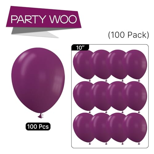 Image of PartyWoo Dark Purple Balloons 100 pcs 10 Inch Dark Magenta Plum Latex Helium Balloons for Graduation Baby Shower Gender Reveal Wedding Butterfly Halloween Birthday Party Decorations Purple-F13