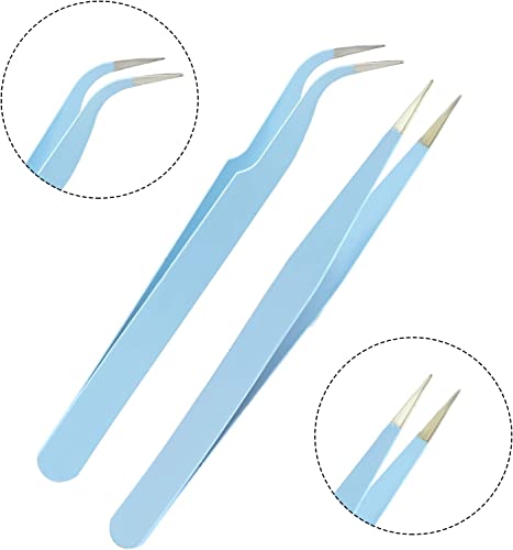 Pinzas de punta fina + inclinadas para mujeres y hombres, garrapatas astilladas, depilación facial, cejas y encarnadas, las mejores pinzas de precisión para cabello de barbilla (azul) - imagen 3