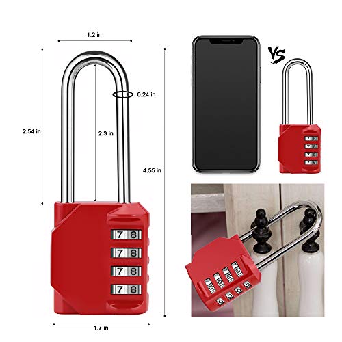 Image of 2 Pack disecu 2.6 Inch Long Shackle Combination Lock, 4 Digit Outdoor Waterproof Padlock for School Gym Locker, Sports Locker, Storage Unit, Gate, Fence, Toolbox, Cabinet (Red)