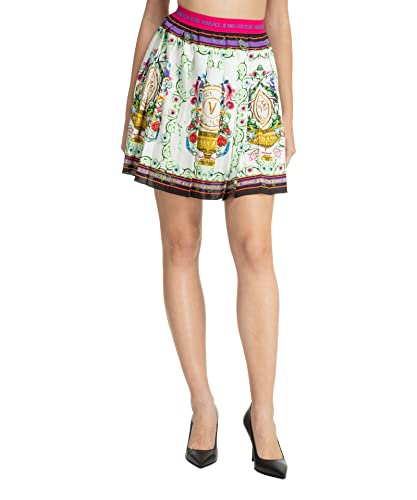 VERSACE JEANS COUTURE Falda corta blanca para mujer con estampado de logotipo V-Emblem Garen, Color blanco., 36