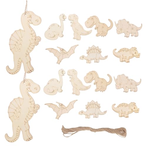 HAWILLOSCH 16 Piezas dinossauro Dinosaur tableros de Madera Placas de Madera DIY decoración Tablero rebanadas de artesanales de Bricolaje Manualidades de Cuerda de