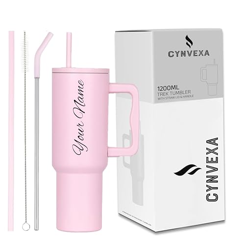 Image of CYNVEXA Personalized with Your Name, Tumbler with lid and Straw 1200ML Cup Stainless Steel Vacuum Insulated Tumbler for Water, Iced Tea or Coffee 1.2L Office Gym Travelling (Light Pink)