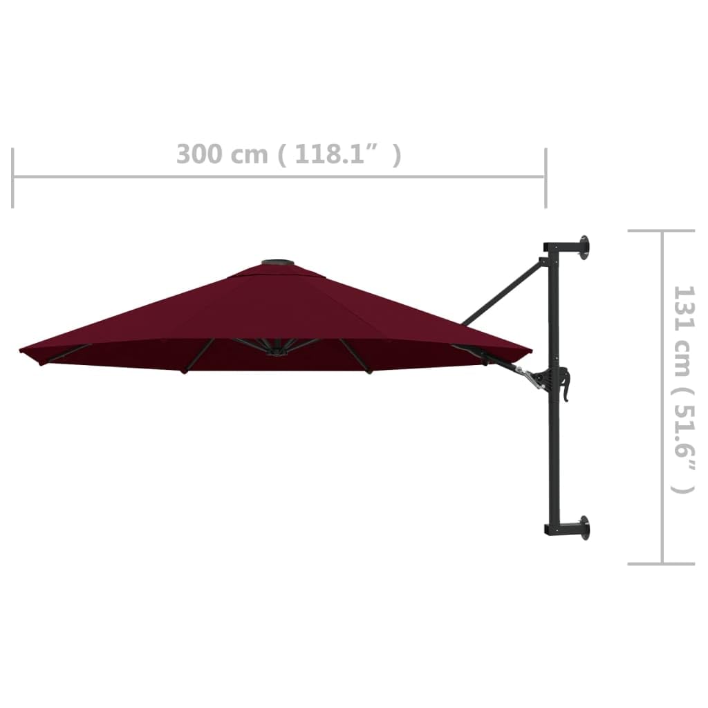 Sombrilla de Pared con Mecanismo de Manivela, Parasol de Poliéster con Protección UV, Inclinación Ajustable para Jardín, 8 Varillas de Acero, Fácil Montaje y Limpieza, Ideal