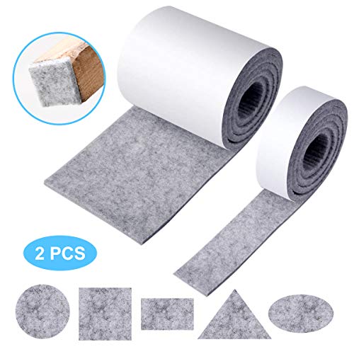 ZITFRI 2 Rouleau Patin Feutre Autocollant pour Meuble Feutrine Adhesif - Patins Chaises Antibruit pour Protection Pied de Table Chaise Canape?100 * 10cm et 100 * 2cm?