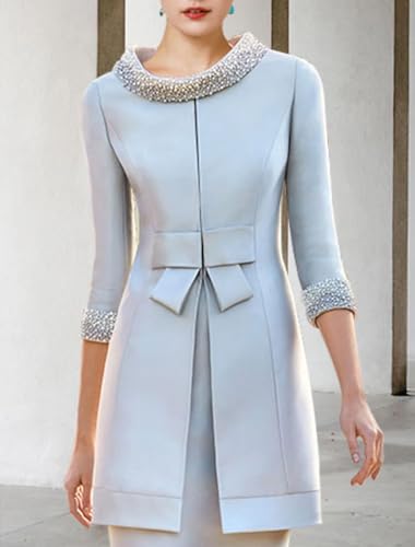 Two Piece Elegant Evening Dress Knee Length Mother of The Bride Dress Cap Sleeve Jewel Neck Sash/Ribbon Bow(s) 20244