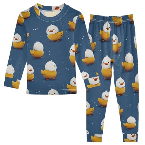 Pajama Sets Long Sleeve Cute Yellow Duck Pattern Soft Comfy Sleepwear 2 Piece PJS 3-8T