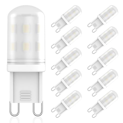 RuLEDne Bombilla LED G9 de 2 W de repuesto para lámpara halógena G9 28 W 25 W 20 W, bombilla LED blanca fría 6000K, CA 230V, CRI 85+, sin parpadeo,paquete de 10