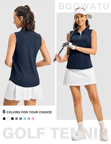 Image of BGOWATU Women's Golf Shirts Sleeveless Polo Shirts Collared 3 Buttons Tennis Tank Tops UV Protection Quick Dry