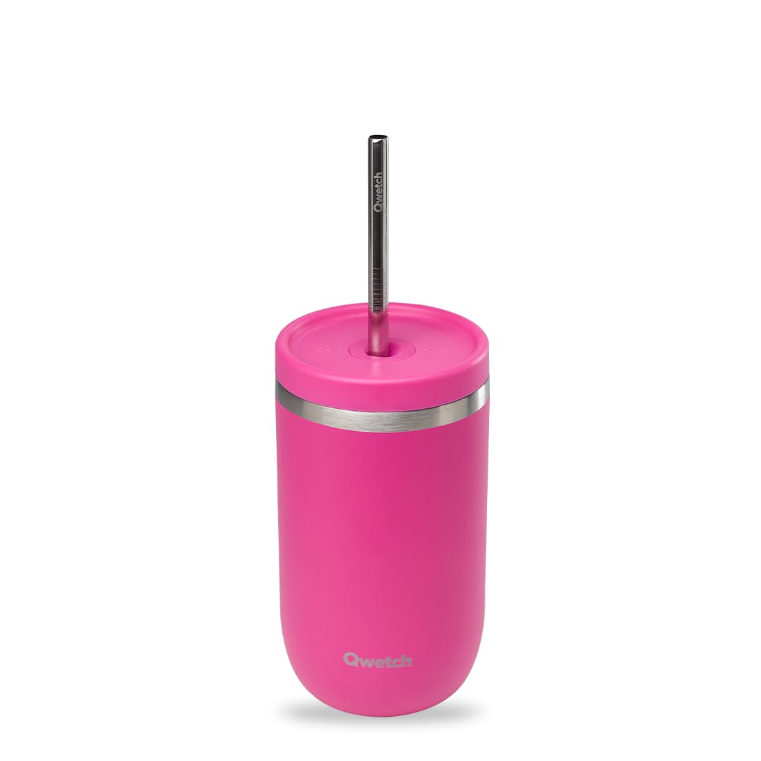 QWETCH - Trinkflasche Cold Cup 470 ml Magenta - 24h Eisgekühlt & 12h Kalt - Recycelter Edelstahl & BPA-frei - Thermobecher mit Strohhalm und Spritzschutzdeckel - Perfekt für Erfrischungsgetränke