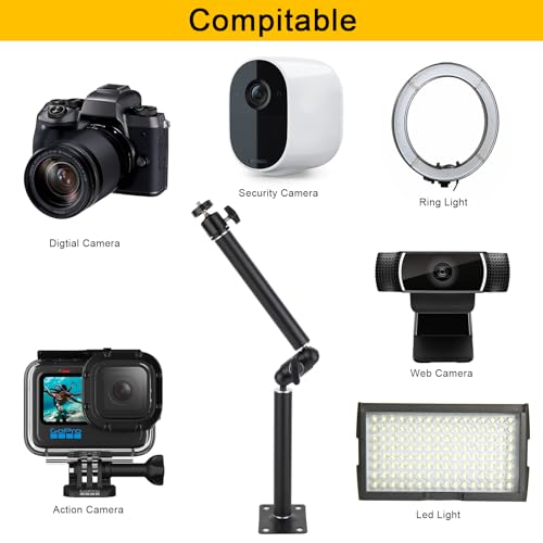 Mippko Articulating Wall Mount Camera Arm with 1/4 inch-20 Threaded Compatible with Digital/Security/Webcam/CCTV POV Camcorder/Video Light/Small Cameras,Adjustable Aluminium Alloy Arm
