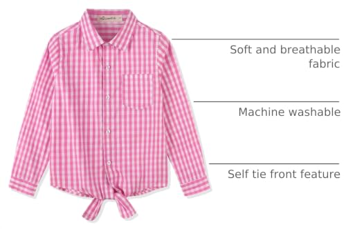 Image of Noomelfish Girls Long Sleeve Button Down Shirt Tie Front Western Tops Cowgirl Outfit (5-14 Years)