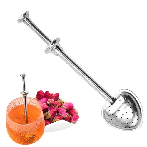 Kaxenig Tea Filter, Heart Shaped Loose Tea Steeper, Powdered Sugar Shaker Duster, Flour Sifter for Baking, Telescopic Tea Strainer,Tea Infuser for Loose Tea, for Powdered Sugar, Flour, and Spices