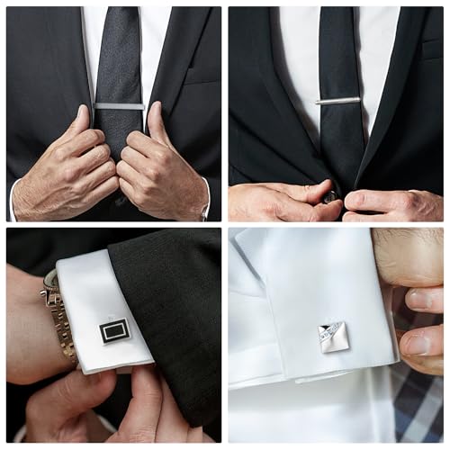 Image of UJOY Mens Tie Clip and Cufflink Set 12 PCS, Shirts Necktie Bar Pins Cuff Link Buttons, Wedding Businesss Gift for Men