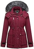 GGleaf Women's Plus Size Quilted Winter Coat Warm Puffer Jacket Thicken Parka with Removable Hood Burgundy Red 1X
