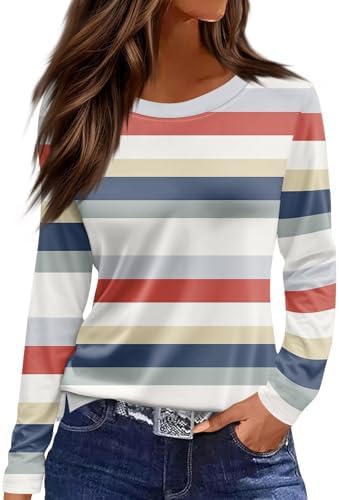 Womens Long Sleeve T Shirts 2024 Fall Tops Henley Neck Loose Fit Tunic with Fun Prints Bulk Long Sleeve Tshirts