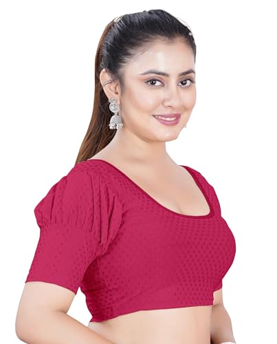 Image of Women's Black Embroidered Crop Top with Short Puff Sleeves, Scoop Neck